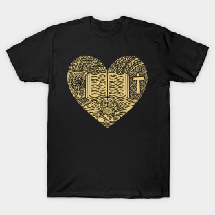 A hand-drawn heart, the Bible, the journey from creation to redemption T-Shirt